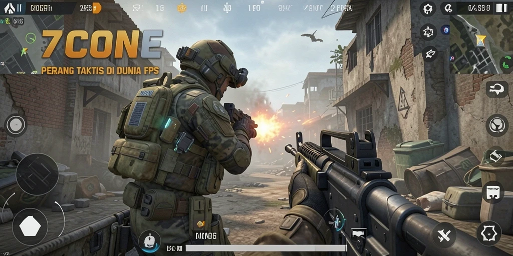 Gameplay mendebarkan di 7CONE dengan aksi FPS yang intens.
