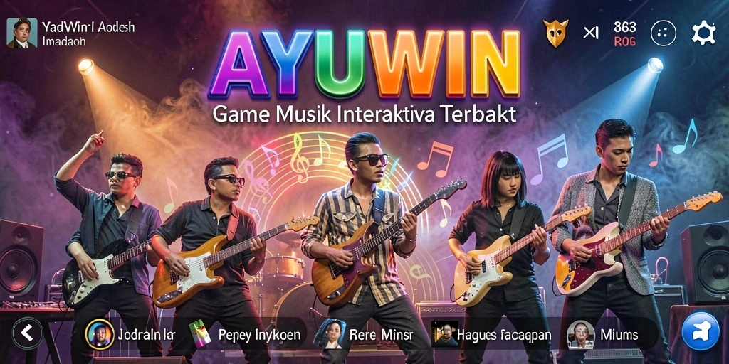 Tangkapan layar AYUWIN menampilkan pengalaman bermain musik yang interaktif.