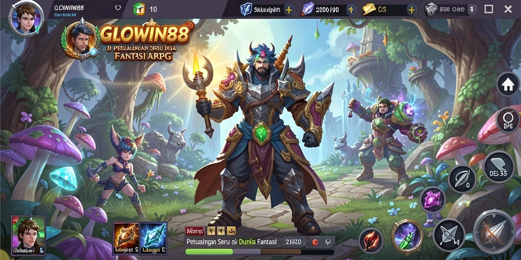 Screenshot gameplay GLOWIN88 menampilkan pertempuran seru di dunia fantasi.