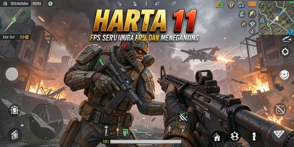 Tampilan gameplay HARTA11 dengan aksi tembak-menembak yang seru.
