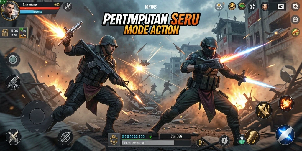 Tangkapan layar MPO08 menampilkan aksi pertempuran yang seru dan intens.