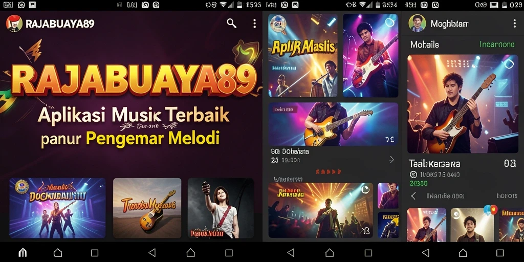 Tampilan gameplay RAJABUAYA89 dengan berbagai pilihan musik.
