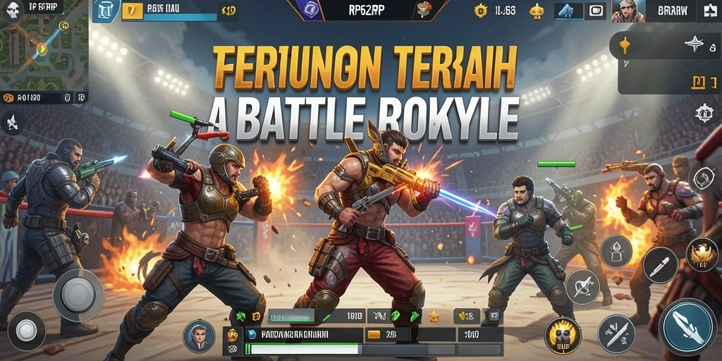Tangkapan layar menunjukkan aksi seru di RP62RP dengan pemain bertarung di arena.