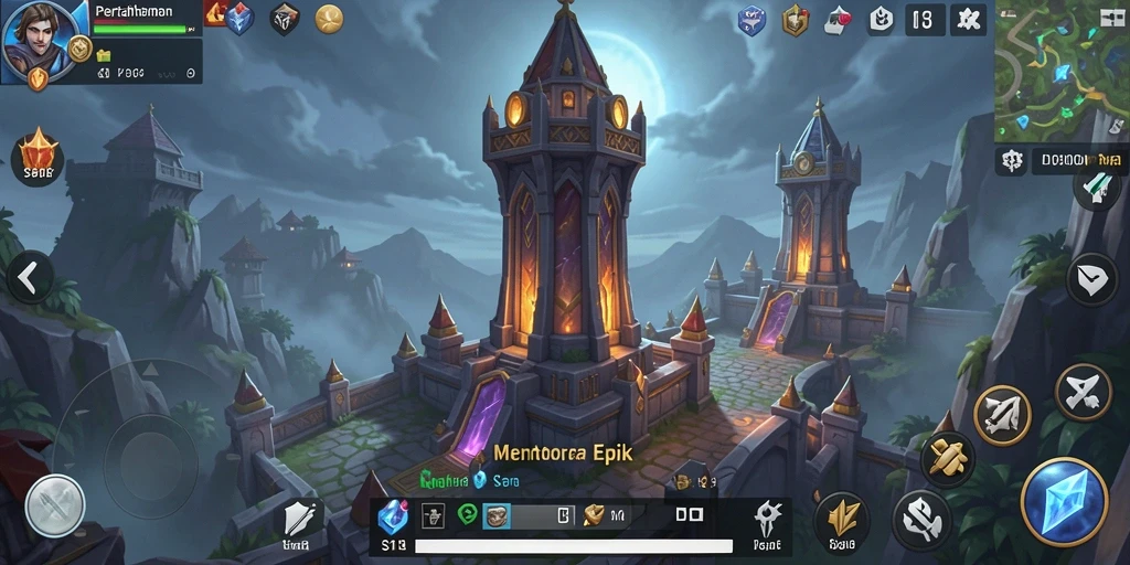 Screenshot S13 menunjukkan aksi menara membela diri dari serangan musuh.