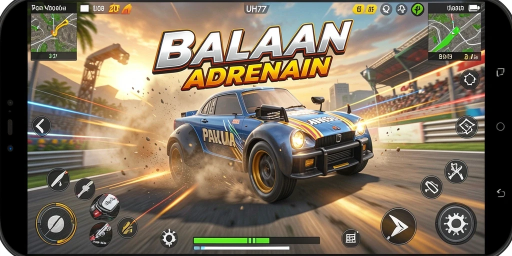 Tampilan gameplay UH77 dengan balapan yang mendebarkan dan grafis yang menakjubkan.